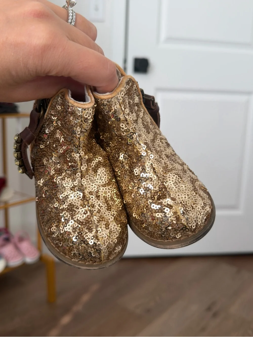 Joyfolie Gold Sequin Ankle Boots Side Zip Closure Size 6c Baby Girls